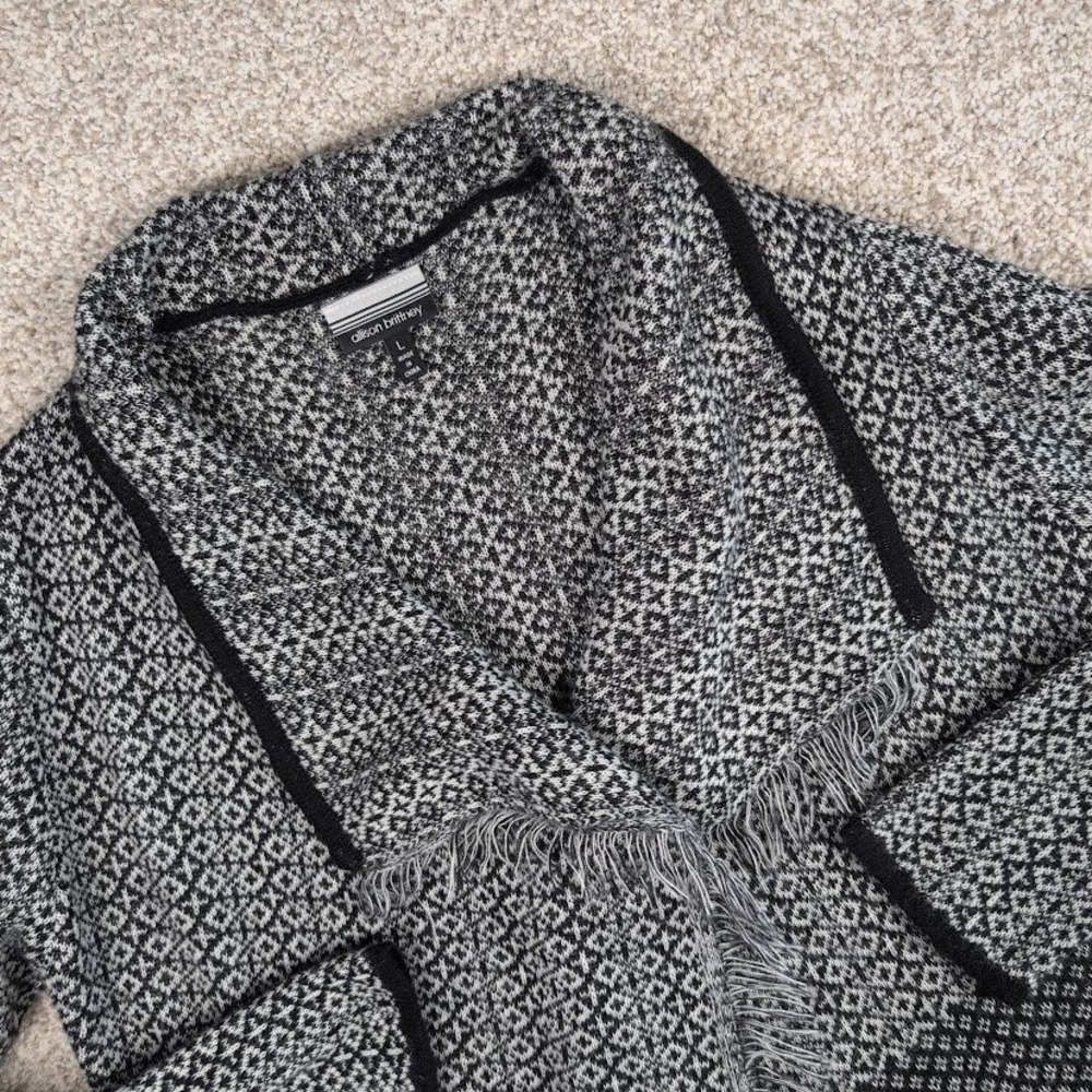 Allison Brittney Women's Cardigan Duster Sweater Knitwear Black White‎ Pattern L